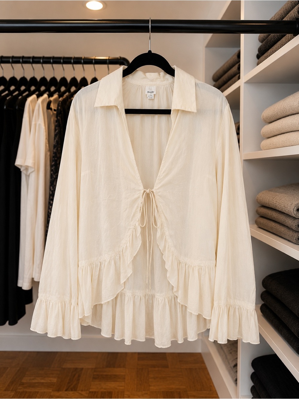 Kimchi Blue Cream Ruffle Tie Front Blouse Cottagecore Boho Romantic Top Size M